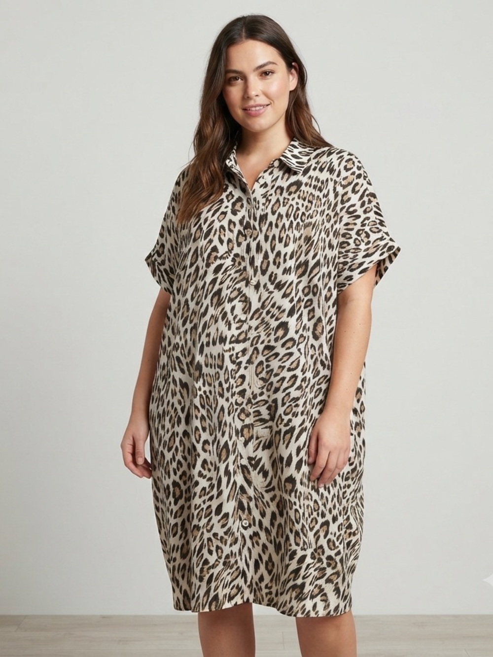 The Limited Leopard Print Short Sleeve Button Front Shirt Dress Size XL NWT